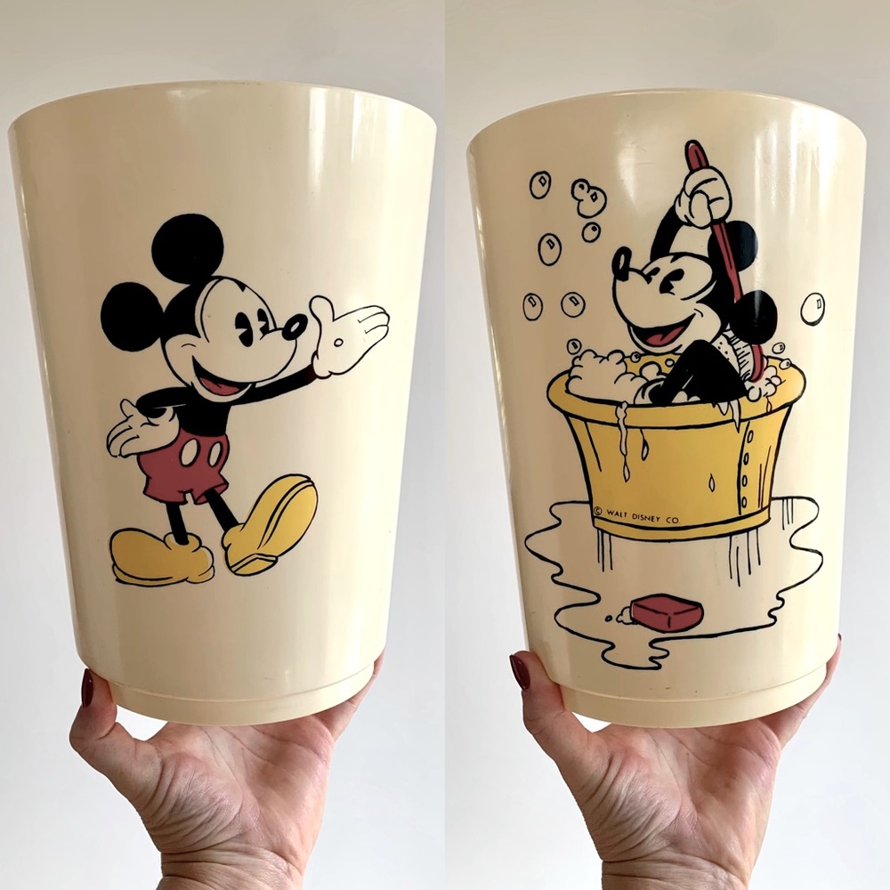 Vintage Double Sided Disney Mickey Wastebasket Trash Can